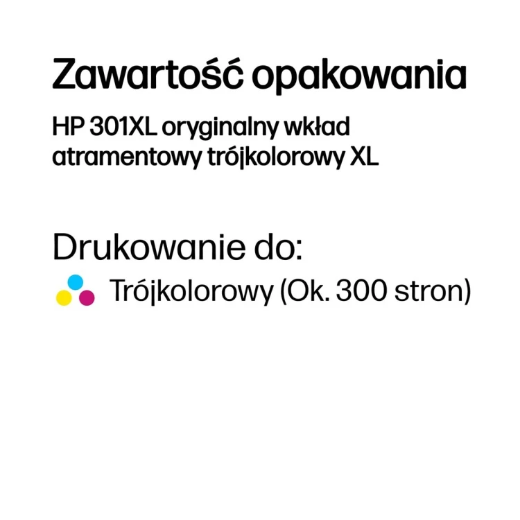 Tusz HP kolor HP 301XL, HP301XL=CH564EE, 330 str.,6 ml
