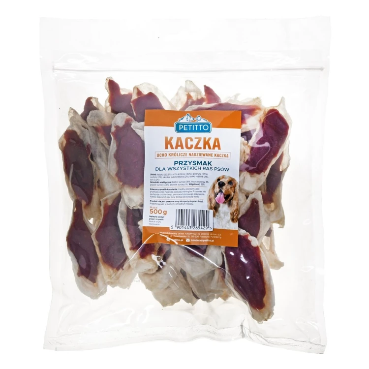 PETITTO Ucho królicze nadziewane kaczką  500G