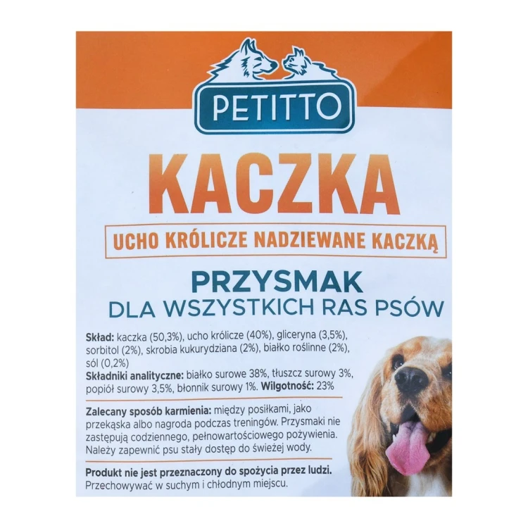 PETITTO Ucho królicze nadziewane kaczką  500G