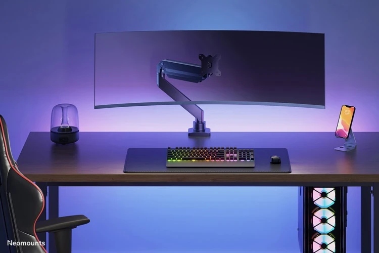 Uchwyt biurkowy do monitora Neomounts NM-D775BLACKPLUS 10-49" - sprężyna gazowa - Topfix - ogranicznik 180°