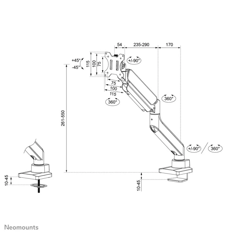 Uchwyt biurkowy do monitora Neomounts DS70PLUS-450BL1 17-49" - sprężyna gazowa - Topfix - ogranicznik 180°