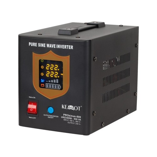 Zasilacz awaryjny KEMOT PROsinus-800 URZ3405B przetwornica z czystym przebiegiem sinusoidalnym i funkcją ładowania 12V 230V 800VA/500W - kolor czarny