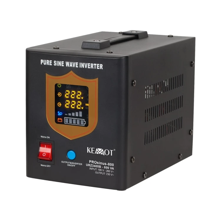 Zasilacz awaryjny KEMOT PROsinus-800 URZ3405B przetwornica z czystym przebiegiem sinusoidalnym i funkcją ładowania 12V 230V 800VA/500W - kolor czarny