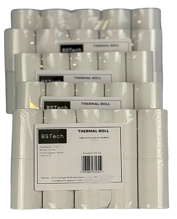BSTech Papier, rolka termiczna do kas fiskalnych 57x15m 10 sztuk