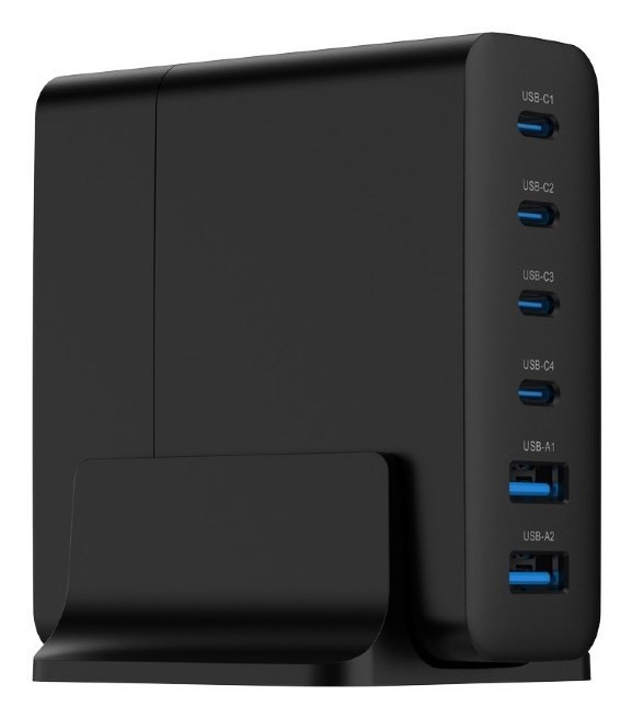 GEMBIRD 6-PORTOWA SZYBKA ŁADOWARKA SIECIOWA GAN (PD) 6XUSB (2X USB-A + 4X USB-C), 75W, CZARNA