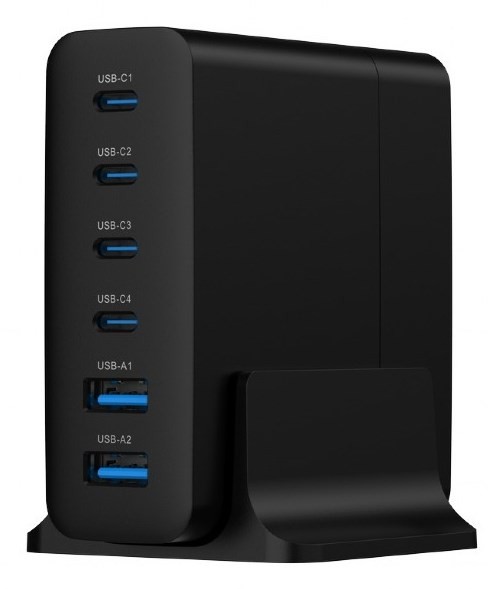 GEMBIRD 6-PORTOWA SZYBKA ŁADOWARKA SIECIOWA GAN (PD) 6XUSB (2X USB-A + 4X USB-C), 75W, CZARNA
