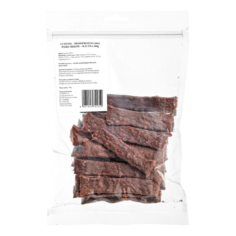 PETITTO – Monoproteinowe paski mięsne – kaczka - przysmak dla psa 400g