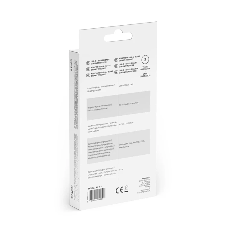 SAVIO ADAPTER USB-A - RJ-45 GIGABIT ETHERNET AK-83
