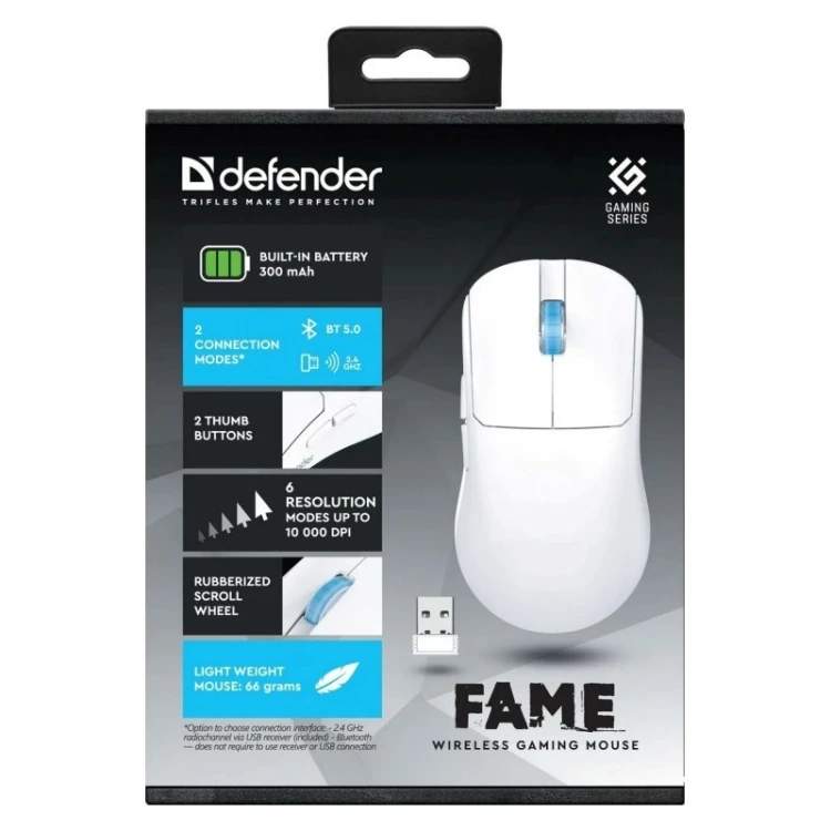 DEFENDER MYSZ BEZPRZEWODOWA FAME GM-516 RF+BT 10000DPI 6P BIAŁA 52516