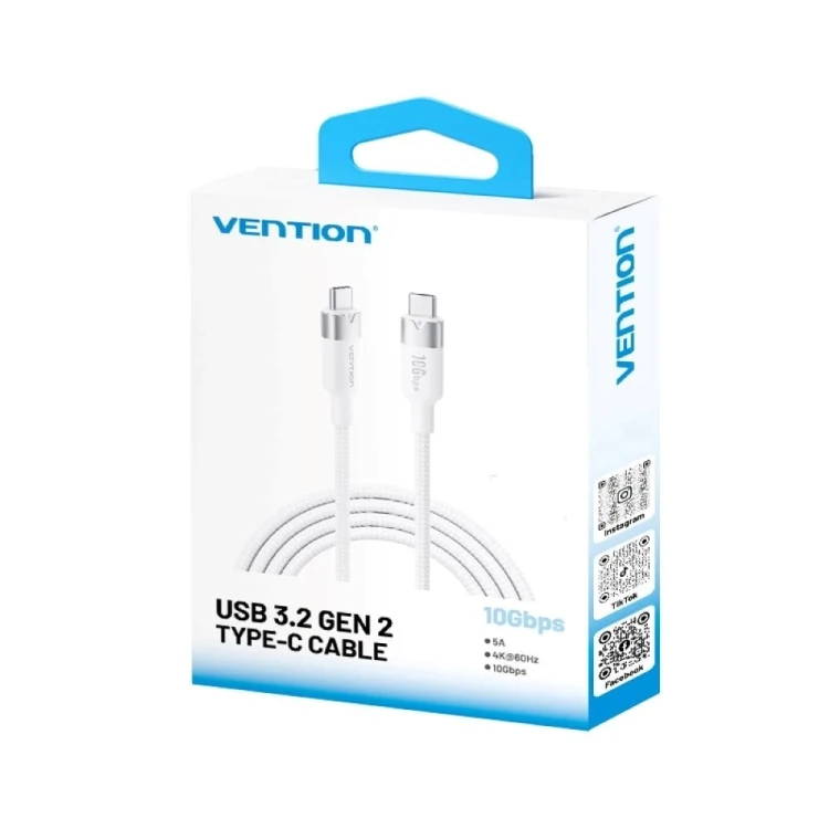 Kabel USB-C do USB-C Vention USB 3.2 5A 10Gbps 1m biały