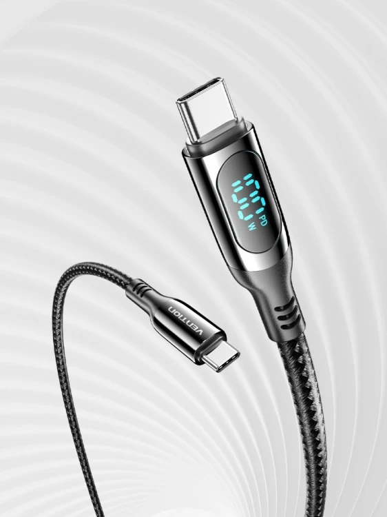 Kabel USB-C do USB-C Vention USB 2.0 5A 1.2m z wyświetlaczem czarny