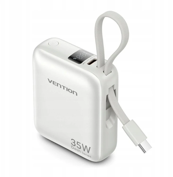 Powerbank Vention 10000mAh 35W PD z wbudowanym kablem USB-C beżowy