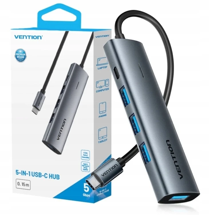 Hub 5w1 USB-C 3.0 Vention 0.15m