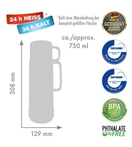 ROTPUNKT TERMOS SZKLANY POJ. 0,750 L, POLAR-EL.-SU