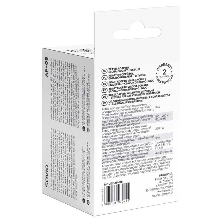 SAVIO ADAPTER PODRÓŻNY GNIAZDO GLOBALNE - WTYK UK AP-05