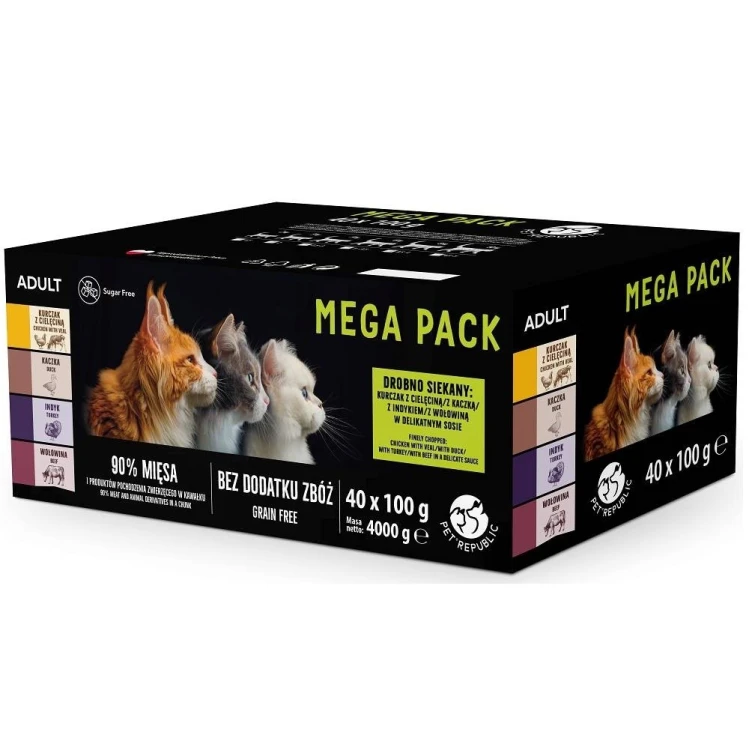 PetRepublic saszetki dla kota (kaczka, indyk, wołowina, kurczak z cielęciną) 40x100g