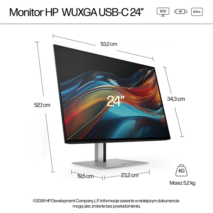 MONITOR HP LED 24”S7 Pro 724pu (8Y2F7AA) 100Hz