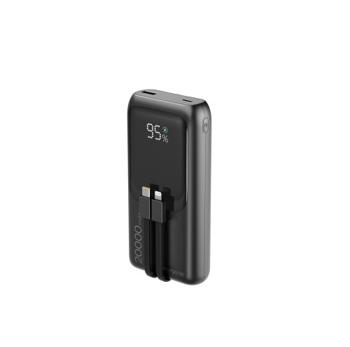 GEMBIRD POWERBANK O POJEMNOŚCI 20000MAH, SZYBKIE ŁADOWANIE 20W, WYŚWIETLACZ LCD, ZINTEGROWANE KABLE KOLOR CZARNY