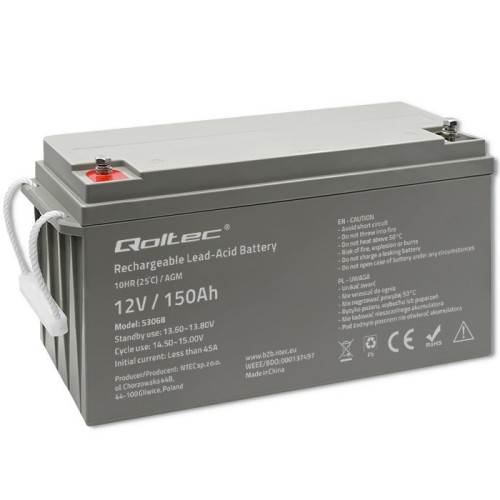 Qoltec Akumulator AGM | 12V | 150Ah | max. 2250A | 40.1kg
