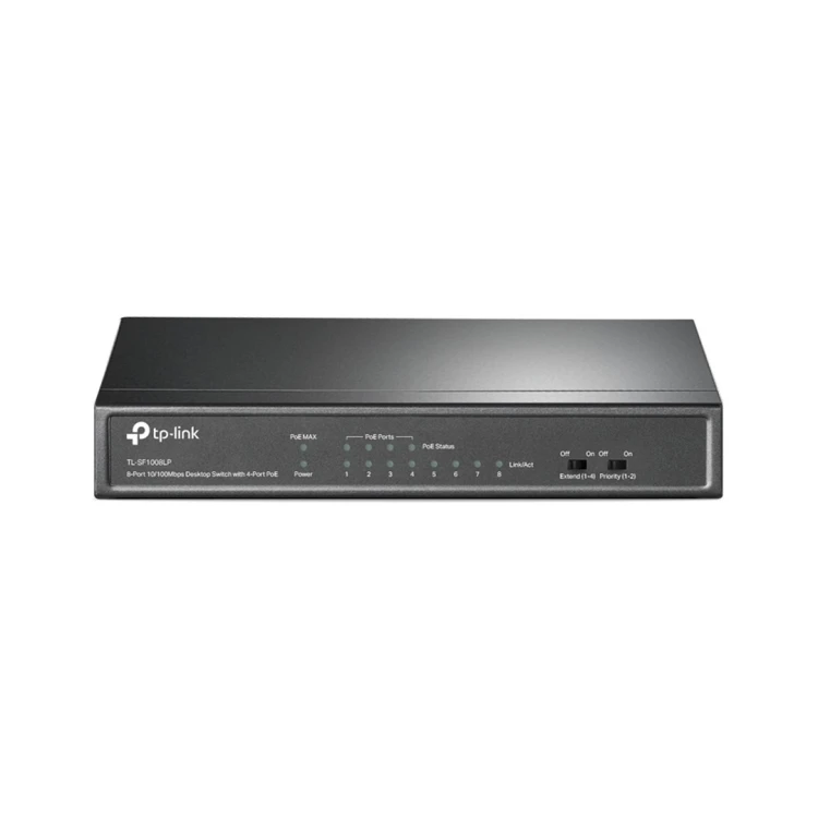 Switch TP-LINK TL-SF1008LP Przełącznik typu desktop, 8 portów 10/100 Mb/s, 4 porty PoE , 8 portów RJ45 10/100 Mb/s, 4 porty PoE, transfer danych i zas