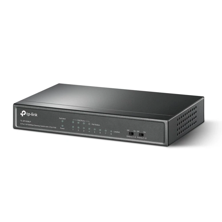 Switch TP-LINK TL-SF1008LP Przełącznik typu desktop, 8 portów 10/100 Mb/s, 4 porty PoE , 8 portów RJ45 10/100 Mb/s, 4 porty PoE, transfer danych i zas