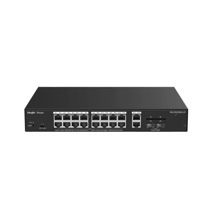 Ruijie Networks RG-ES220GS-LP przełącznik sieciowy Zarządzany L2 Gigabit Ethernet (10/100/1000) Obsługa PoE Desktop Czarny