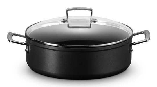 Le Creuset hartowany nieprzywierający Sauteuse ze szklaną pokrywką 28cm