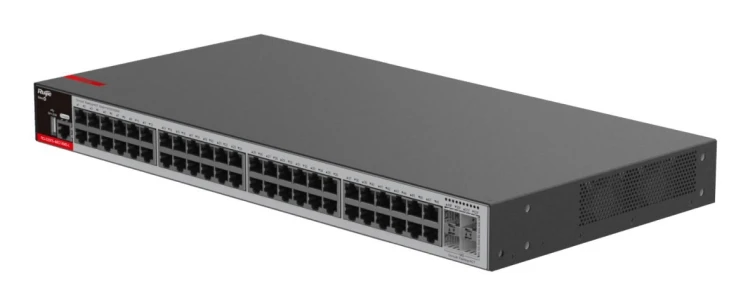 Zarządzalny Switch Ruijie L2+ | 48 portów 1Gbit + 4 porty SFP 2.5Gbit | 2 wentylatory, 1 wbudowany zasilacz AC | Rack