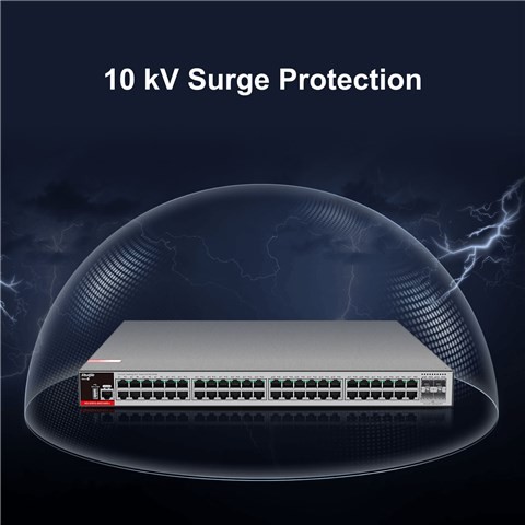 Zarządzalny Switch Ruijie L2+ | 48 portów 1Gbit + 4 porty SFP 2.5Gbit | 2 wentylatory, 1 wbudowany zasilacz AC | Rack