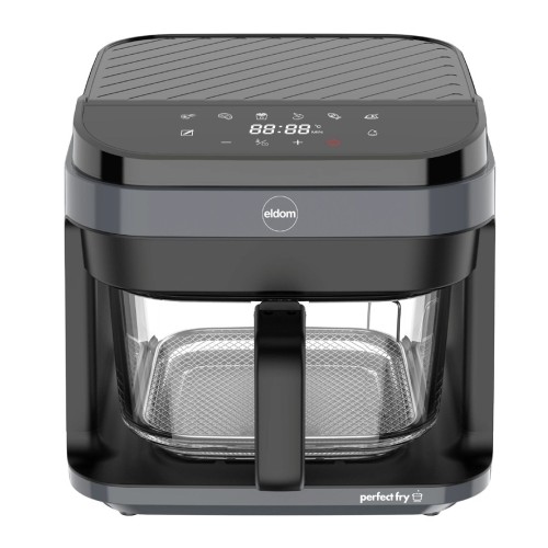 ELDOM FRYTKOWNICA BEZTŁYSZCZOWA FR500 5,5 L 1200W SZKLANY POJEMNIK, RUSZT, SILIKONOWA PODKŁADKA, 8 PROGRAMÓW, REGULACJA TEM.