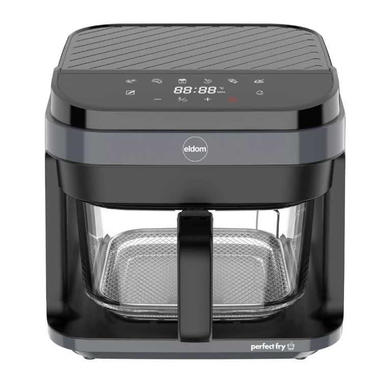 ELDOM FRYTKOWNICA BEZTŁYSZCZOWA FR500 5,5 L 1200W SZKLANY POJEMNIK, RUSZT, SILIKONOWA PODKŁADKA, 8 PROGRAMÓW, REGULACJA TEM.