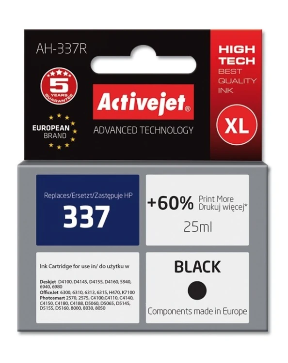 Activejet AH-337R Tusz  (zamiennik HP 337 C9364EE; Premium; 25 ml; czarny)