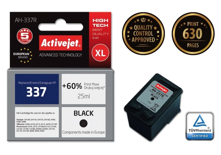 Activejet AH-337R Tusz  (zamiennik HP 337 C9364EE; Premium; 25 ml; czarny)