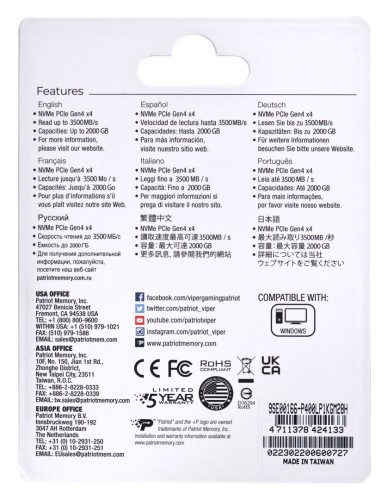 SSD Patriot Viper P400 Lite M.2 PCI-Ex4 NVMe 1000GB