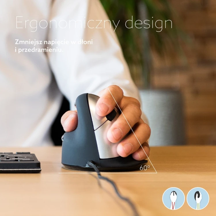 Ergonomiczna mysz R-Go HE leworęczna USB czarna/srebrna
