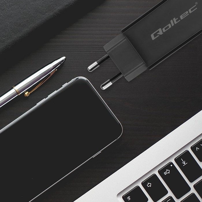 QOLTEC ŁADOWARKA SIECIOWA 90W GAN | 5-20V | 3-4.5A | USB-C 3.1