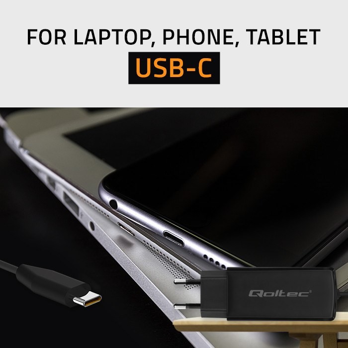 QOLTEC ŁADOWARKA SIECIOWA 90W GAN | 5-20V | 3-4.5A | USB-C 3.1