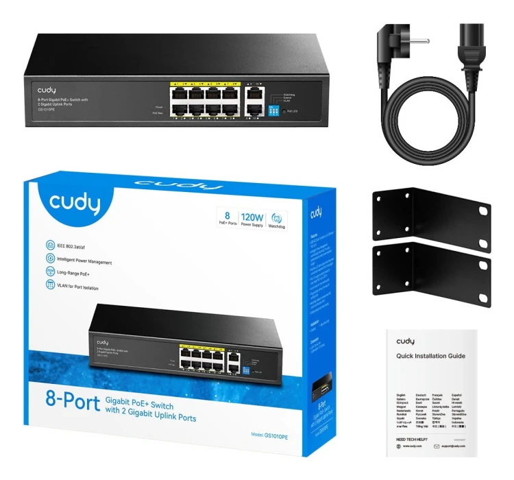 Switch CUDY GS1010PE 8-Port Gigabit PoE+ 120W 2xGbE Uplink