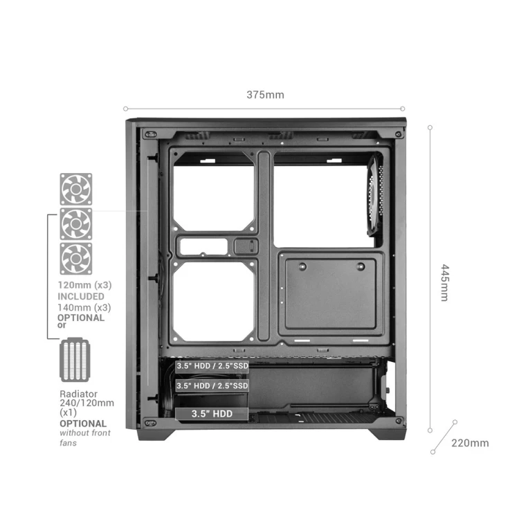 TACENS MARS MC-QUANTUM 3xFDB120+1xARGB120 USB-C ATX-obudowa/cases
