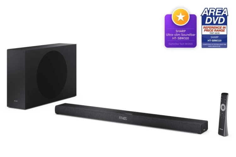 Sharp 2.1-kanałowy ultracienki Dolby Atmos/DTS Virtual: X Soundbar z bezprzewodowym subwooferem HT-SBW320 360 W Łączność Bluetooth Połączenie bezprzew