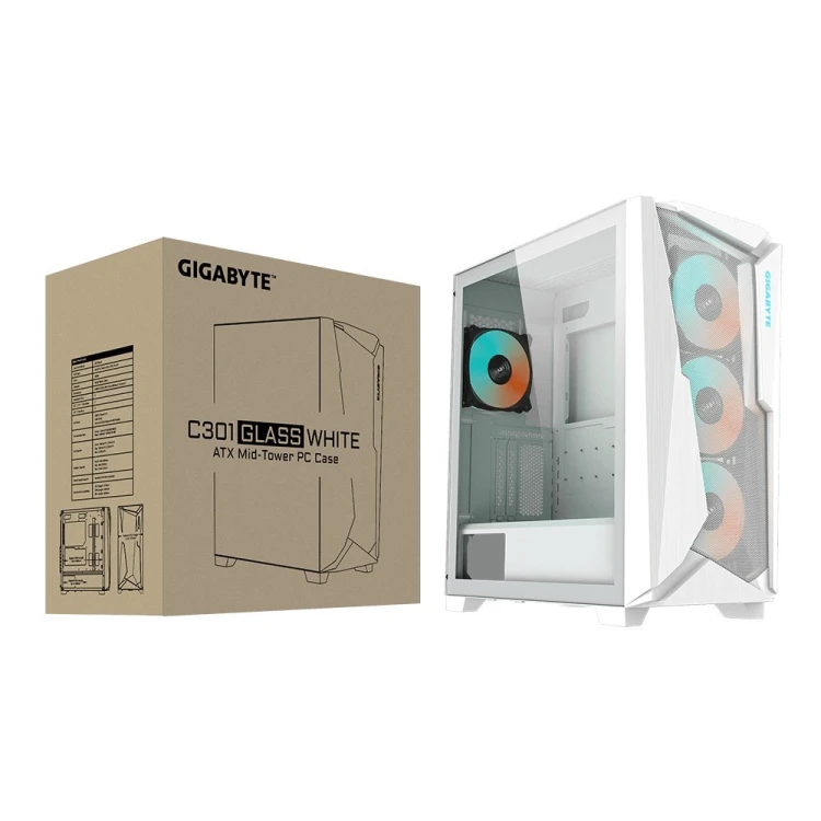 Gigabyte case C301 SZKŁO BIAŁE, ATX, Mid Tower, białe