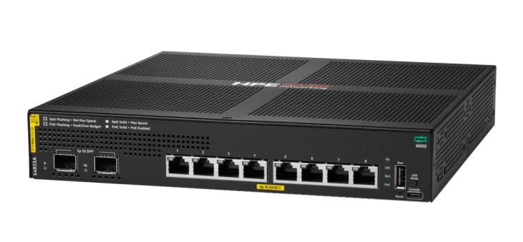 HPE Aruba Networking CX 6000 8p 10M/100M/1G Class4 PoE 2p SFP 1G 67W Switch Zarządzany L2 Gigabit Ethernet (10/100/1000) Obsługa PoE 1U Czarny