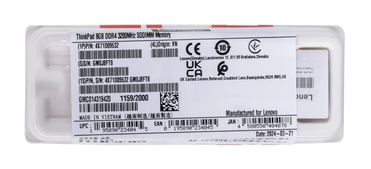 Lenovo ThinkPad 8GB DDR4 3200 SO-DIMM Memory Gen 2 4X71D09532