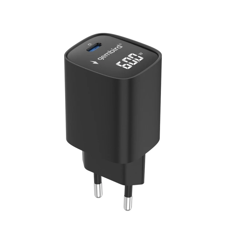 GEMBIRD 1-PORTOWA SZYBKA ŁADOWARKA SIECIOWA (PD) USB TYP - C, 60W, LCD, CZARNA