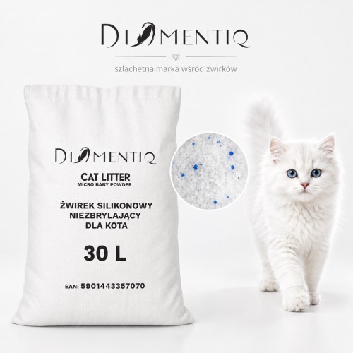 DIAMENTIQ żwirek baby powder silikonowy, niezbrylający dla kota 30l