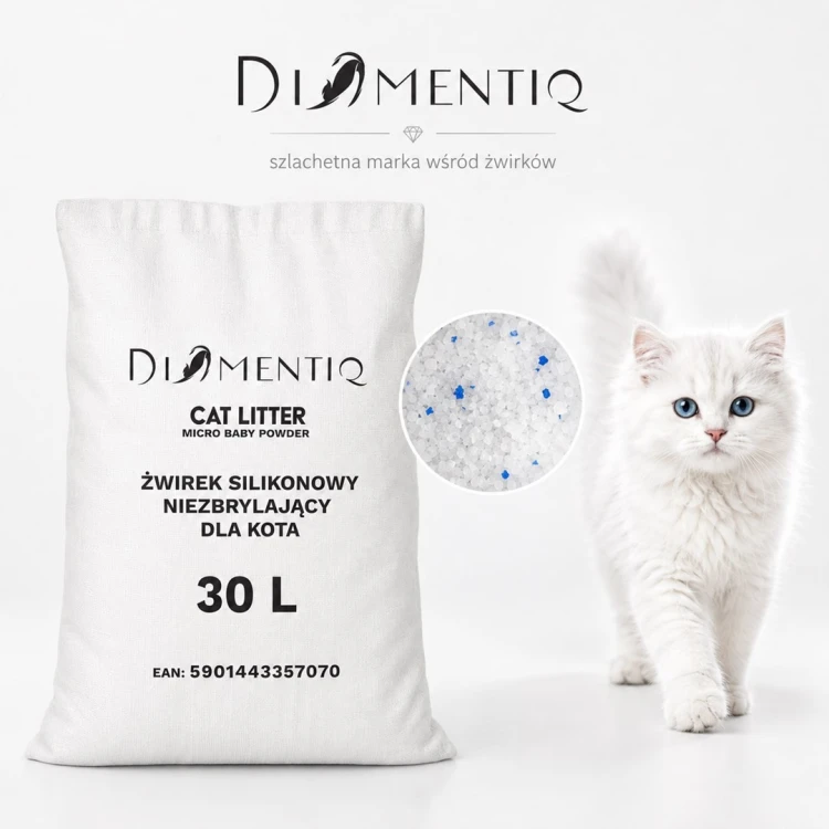 DIAMENTIQ żwirek baby powder silikonowy, niezbrylający dla kota 30l