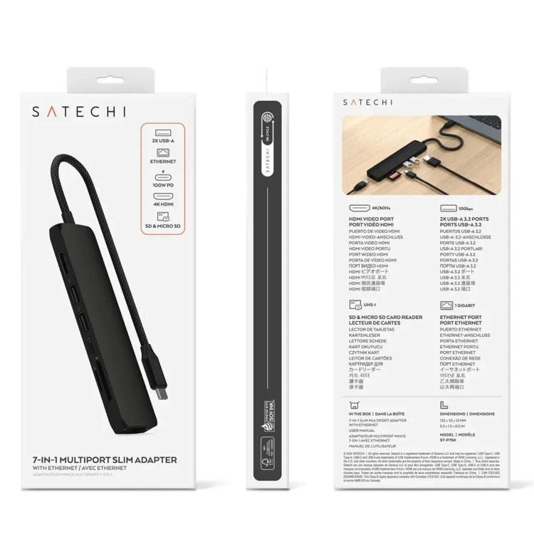 Satechi ST-P7SK huby i koncentratory USB Type-C 10000 Mbit/s Czarny