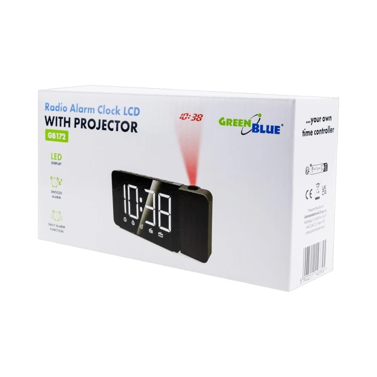 GREENBLUE RADIOBUDZIK CYFROWY LED Z PROJEKTOREM GREENBLUE,RADIO FM, ALARM, ZEGAR 12/24, ZASILANIE USB 5V DC + CR2032 GB172