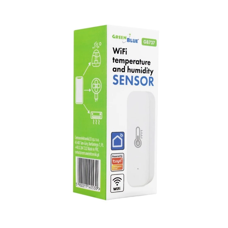 GREENBLUE CZUJNIK TEMPERATURY I WILGOTNOŚCI WIFI, ANDROID/IOS/ALEXA/GOOGLE HOME, 3.0V DC, LR03X2 GB737