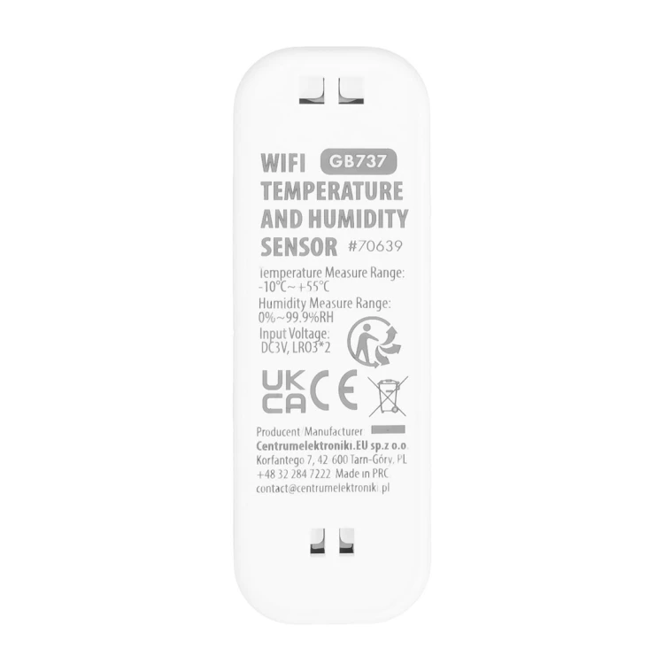 GREENBLUE CZUJNIK TEMPERATURY I WILGOTNOŚCI WIFI, ANDROID/IOS/ALEXA/GOOGLE HOME, 3.0V DC, LR03X2 GB737